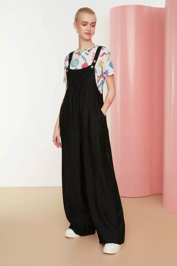 Buy Trendyol Black Maxi Woven Wide Leg Jumpsuit 2024 Online