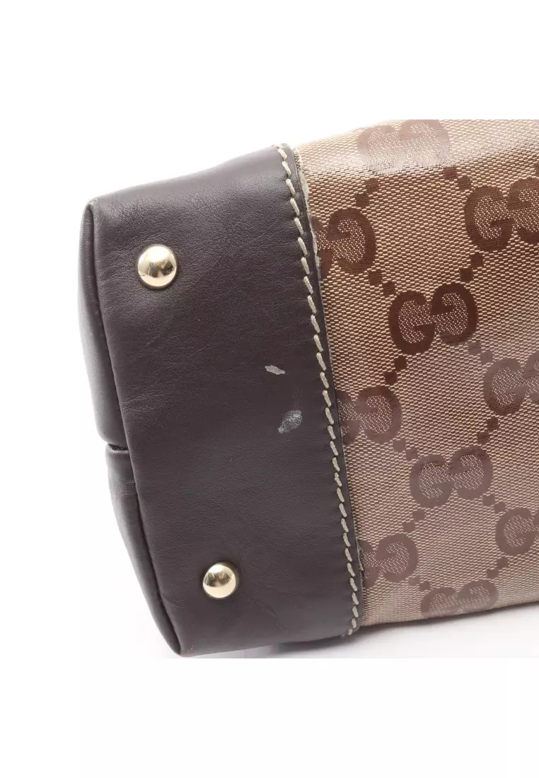 Pre-Loved Gucci GG Crystal Handbag tote bag Coated canvas leather beige Brown