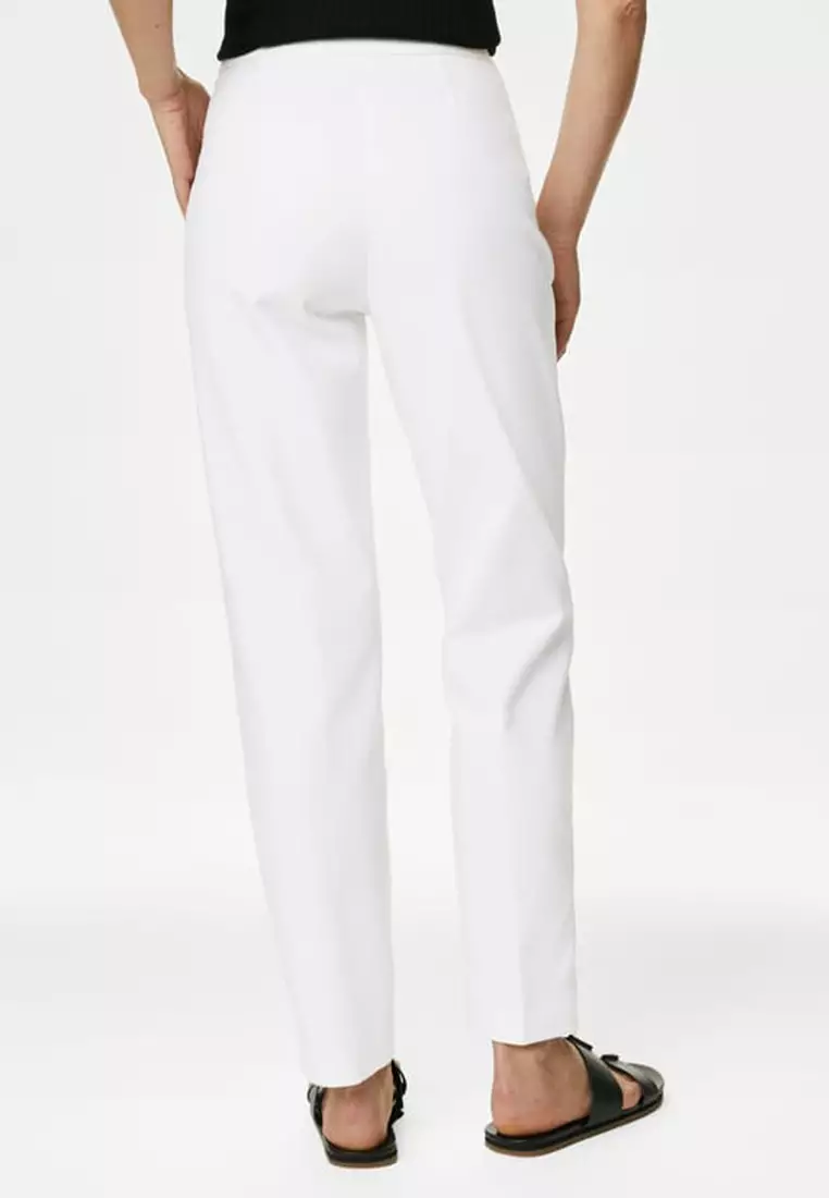 Cotton Blend Slim Fit Ankle Grazer Trousers