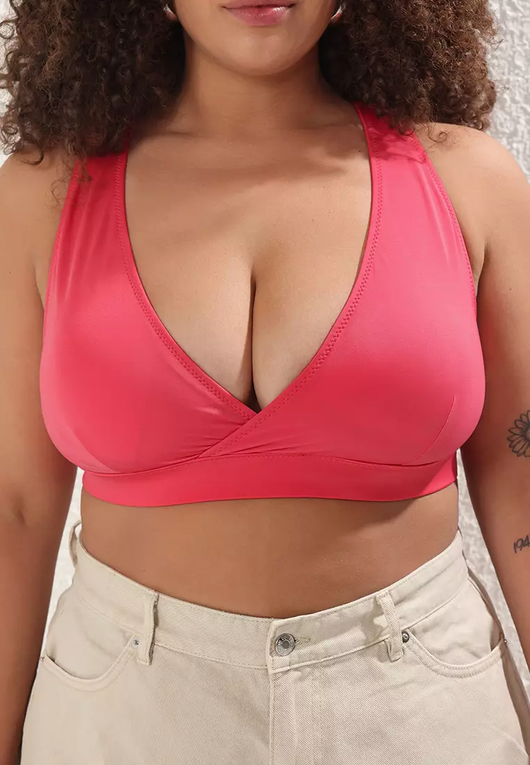 Fuchsia Double Breasted Neckline Plus Size Bikini Top Tbbss25Ct00011