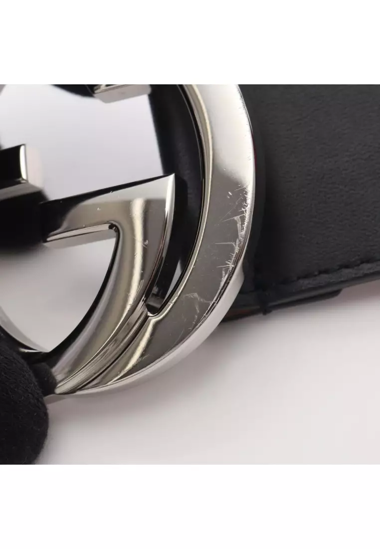 Pre-Loved Gucci Interlocking G sherry line belt fabric leather Navy Red black