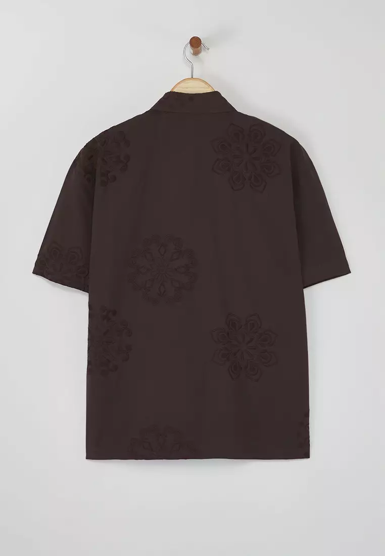 Limited Edition Brown Boxy Fit Embroidered Shirt TMNSS25GO00039