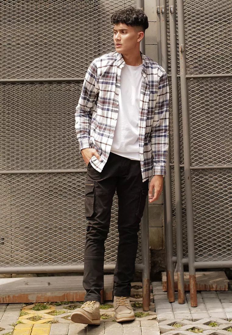 Celana Panjang Cargo Asymetric Stretch Cotton Oxcon Black