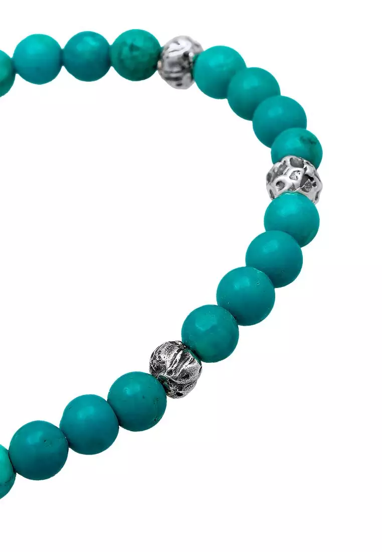 EXCLUSIVE Gelang Perhiasan Perak 925 Pria Beads Stones Howlite Turquoise
