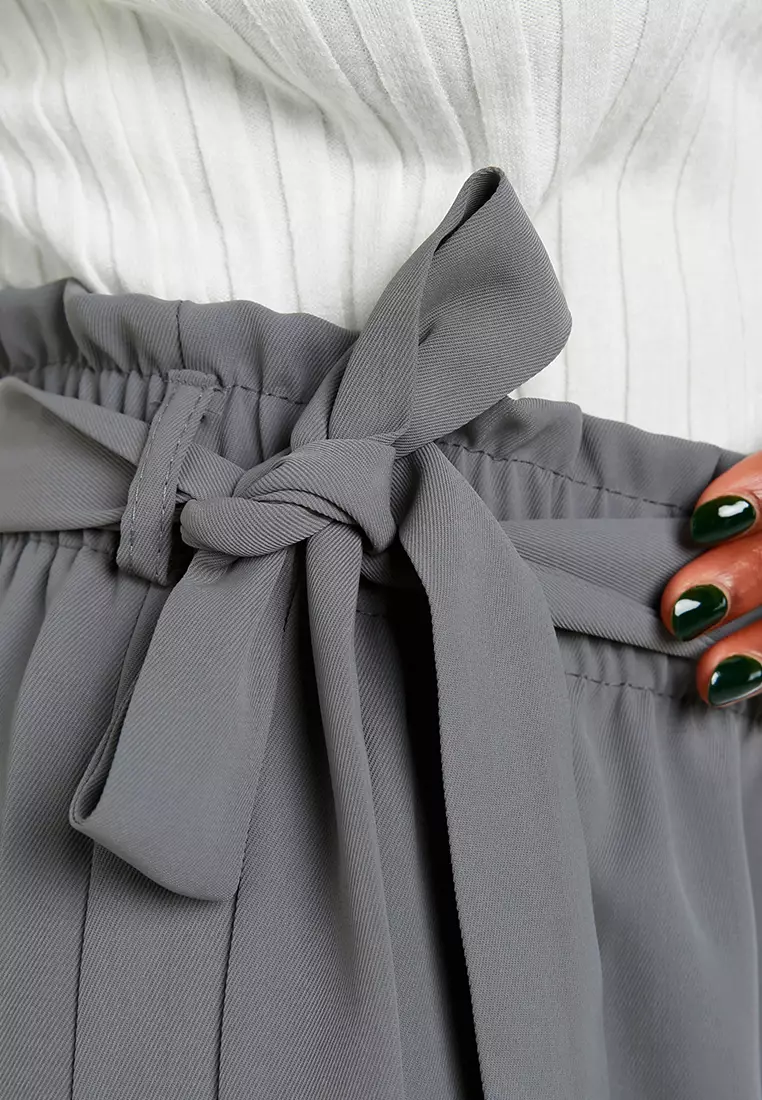 Grey Multi Button High Waisted Pants