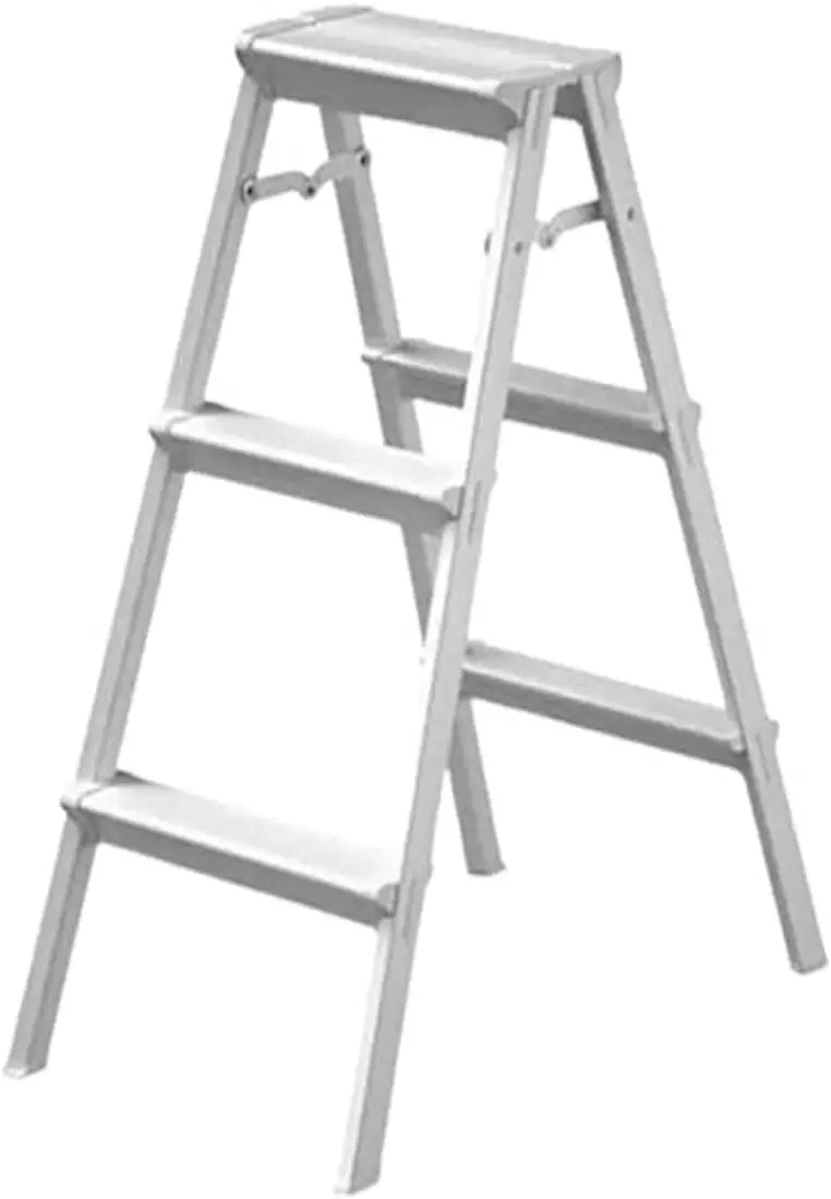 HOUZE VIV 3 Tier Bi Directional Foldable Aluminum Step Ladder White