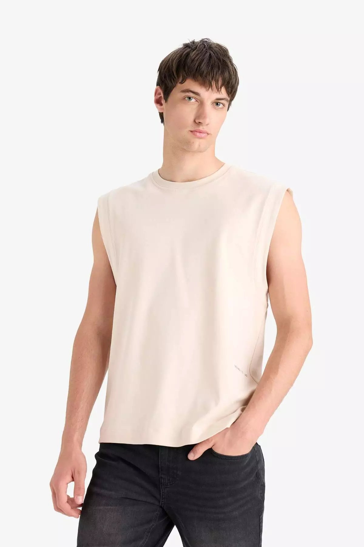 100% Cotton Boxy Fit Crew Neck Printed Tank Top C5040Ax25Hs