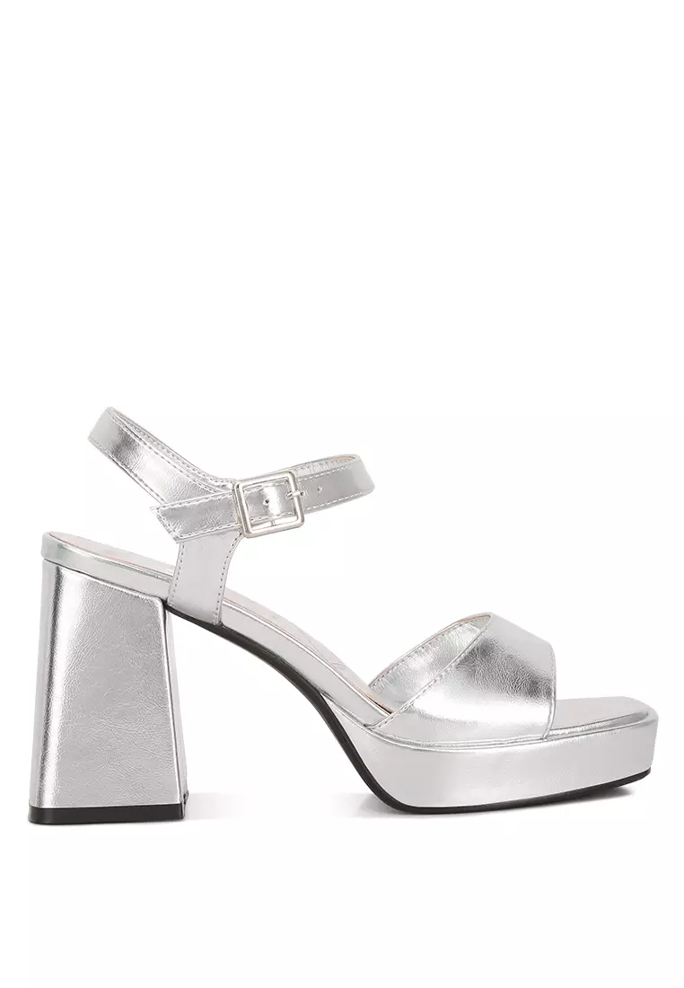 Discount on London Rag  shoes - SKU: Silver Metallic Faux Leather Block Heel Sandals