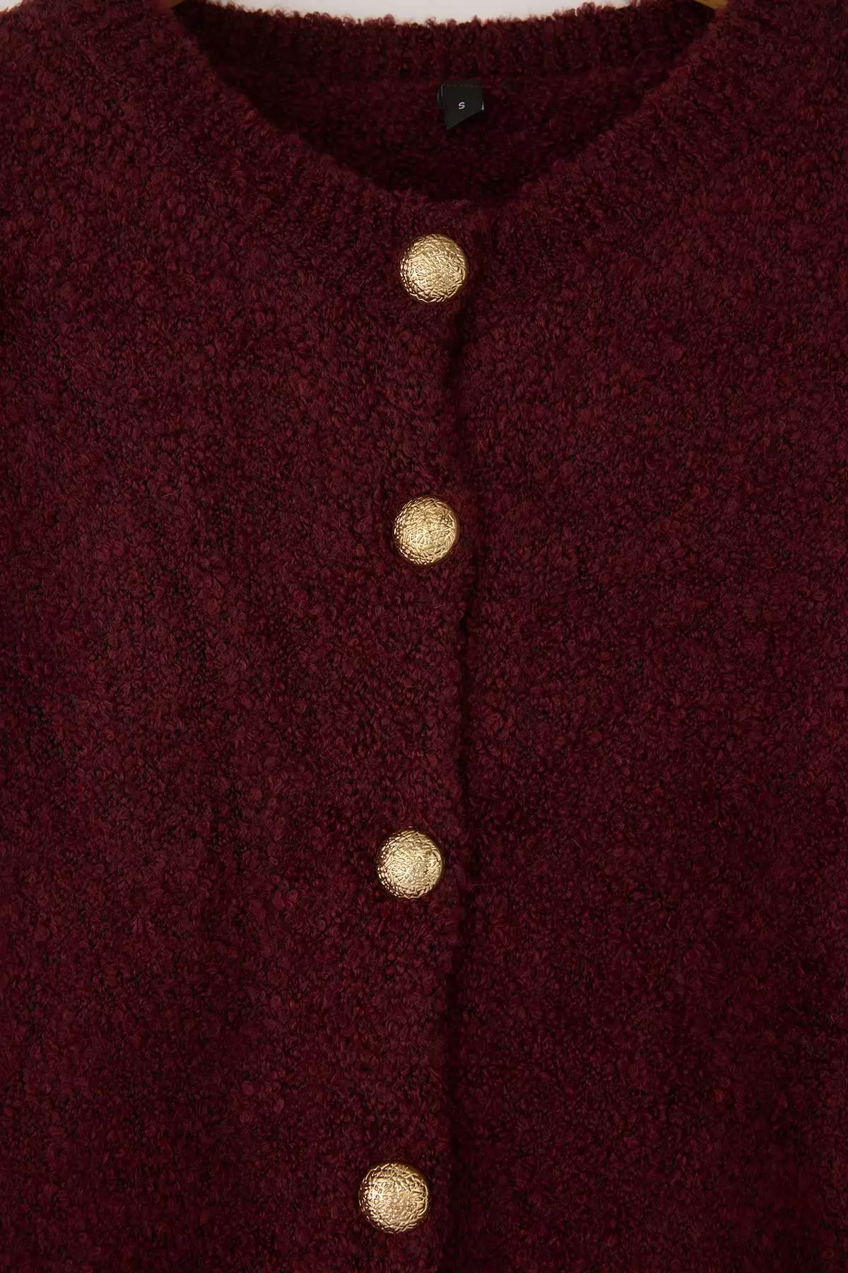 Burgundy Button Detailed Soft Textured Knitwear Cardigan