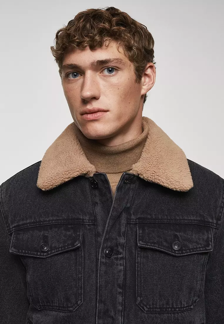 Buy MANGO Man Shearling Denim Jacket 2023 Online | ZALORA Singapore