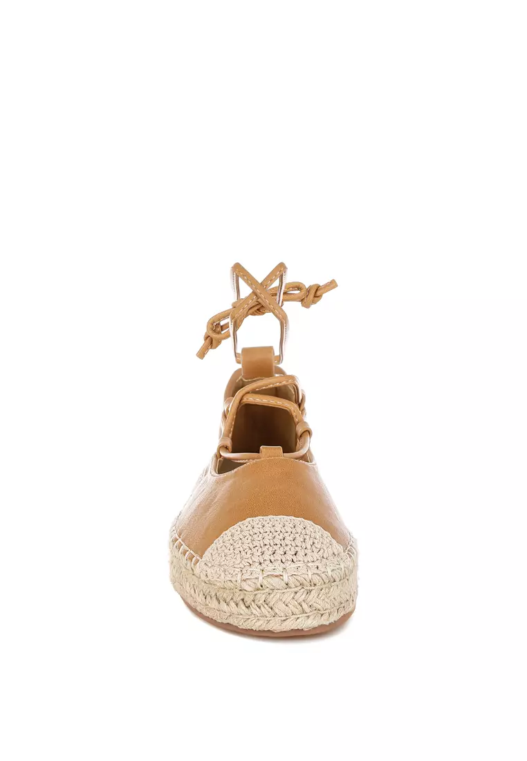 Woven Toe Lace-Up Espadrilles in Tan