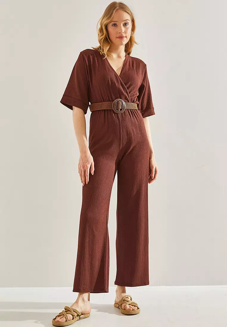Double Breasted Collar Belted Jumpsuit