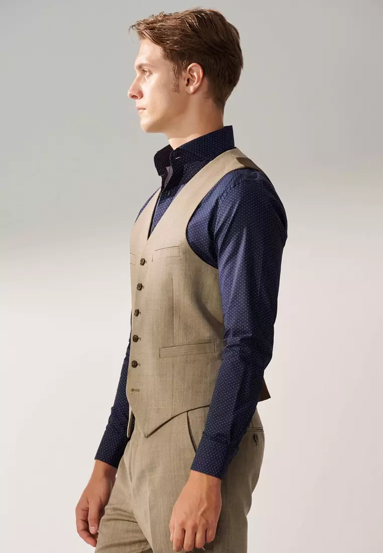 Navy Blue White Dot Print Slim Fit Shirt