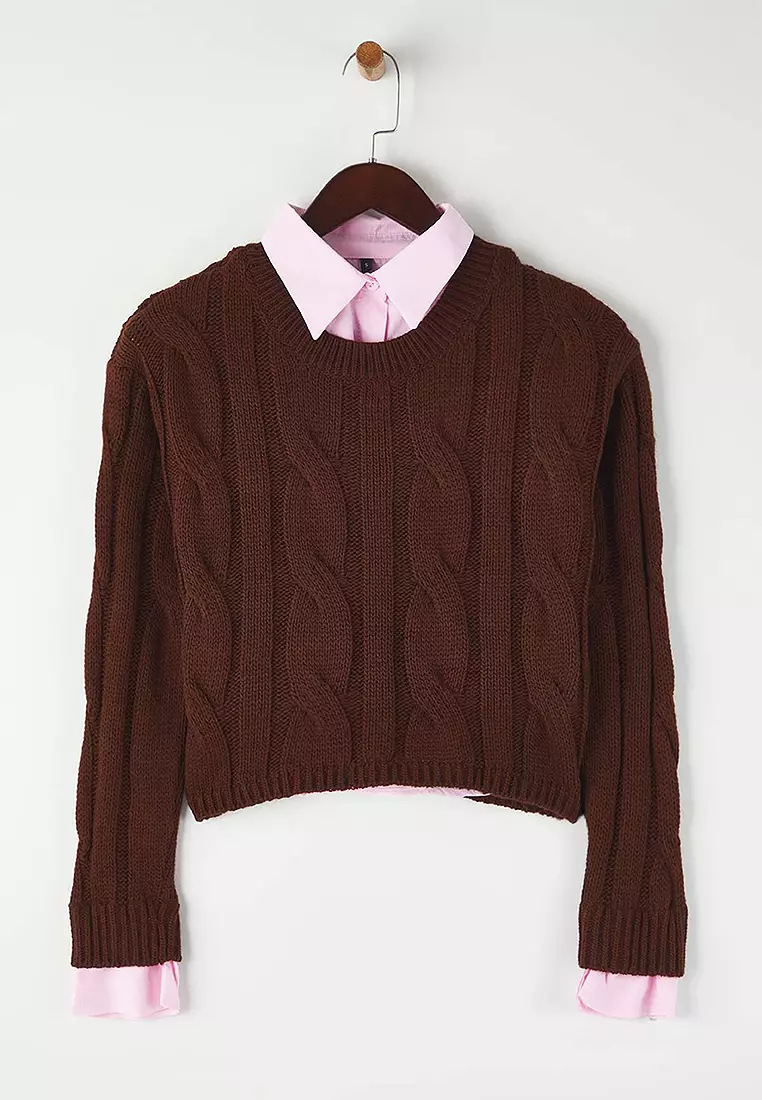 Garnish Detail Crop Knit Sweater