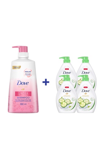 Buy Dove Dove Detox Nourishment Shampoo Go Fresh Cucumber And Green Tea Refreshing Body Wash 1l X4 2020 Online Zalora Singapore