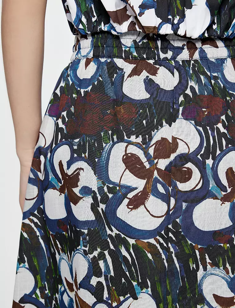 A-Line Printed Midi Waist Skirt
