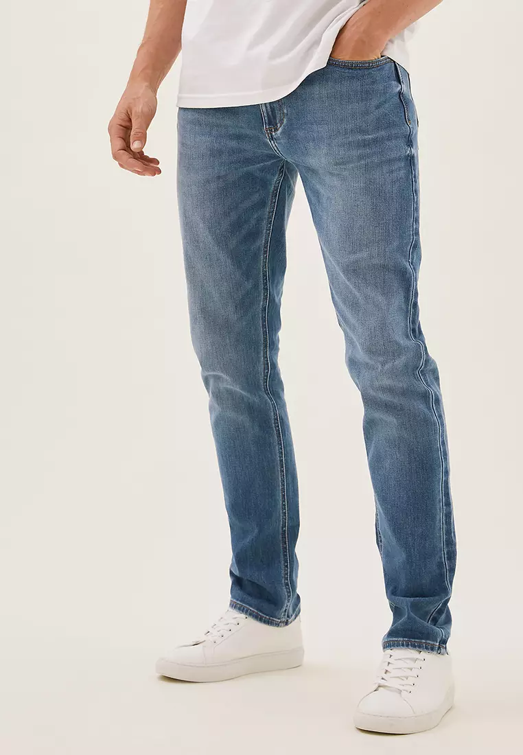 Men's Slim Fit Stretch Light Blue Jeans, 55% OFF
