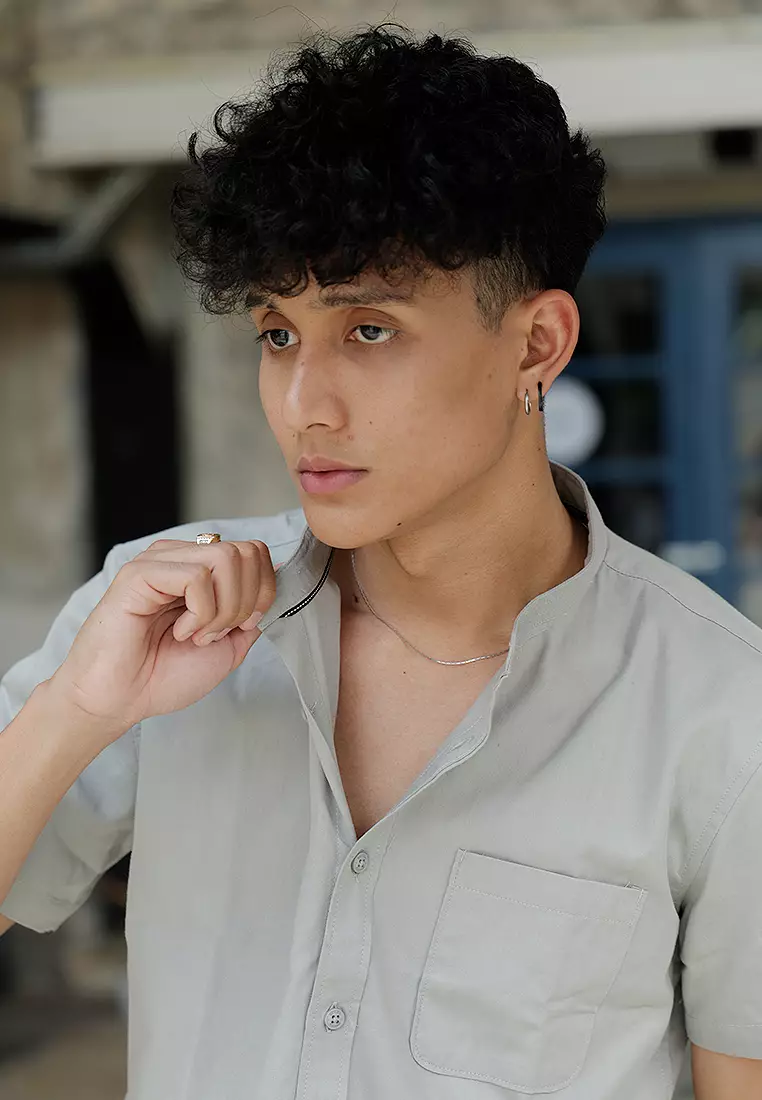 Kemeja Collarless Koko Tangan Pendek short shirt OXCON Soft Grey