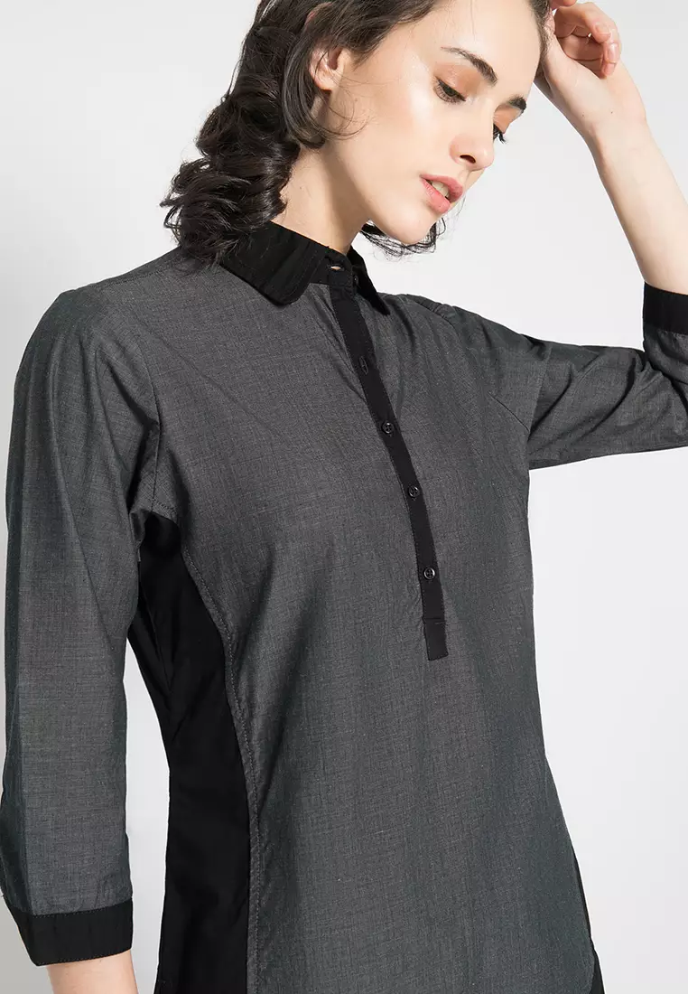 LGS - Kemeja Wanita - Lengan Panjang - Motif Polos - Warna Kombinasi Hitam - LSH.383.O1431L.629.C