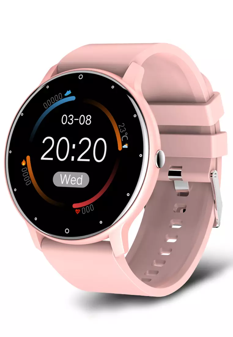 Unisex IOS/Android Pink SmartWatch with Stainless Steel Bracelet + 1 Free Pink Rubber Strap