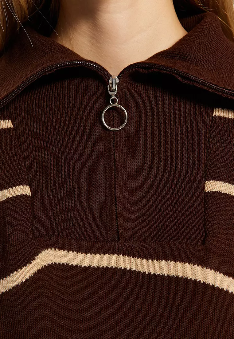 Half Zipper Knitted Top and Bottom Set