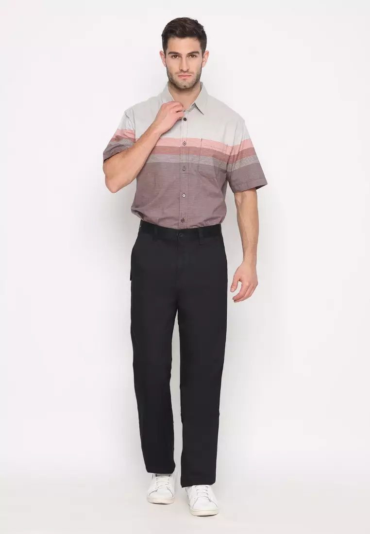 POLICE Celana Panjang Semi Formal Corak Katun Abu Hitam Pria