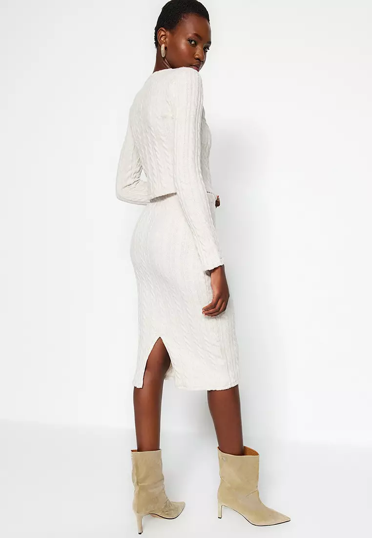 Stone ribbed outlet knitted midi cardigan