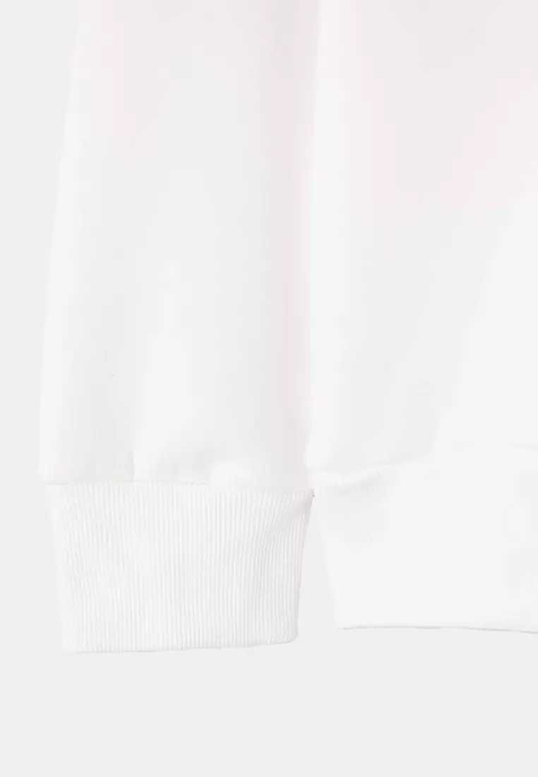 Ecru Oversize/Loose Cut Embroidered Thick Polar Fleece Knitted Sweatshirt