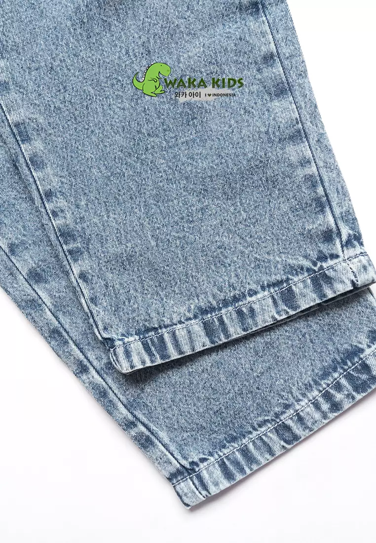 Wakakids Overall Jeans Anak Baju Kodok Celana Panjang Jumpsuit Denim Snow Wash 056 Vench