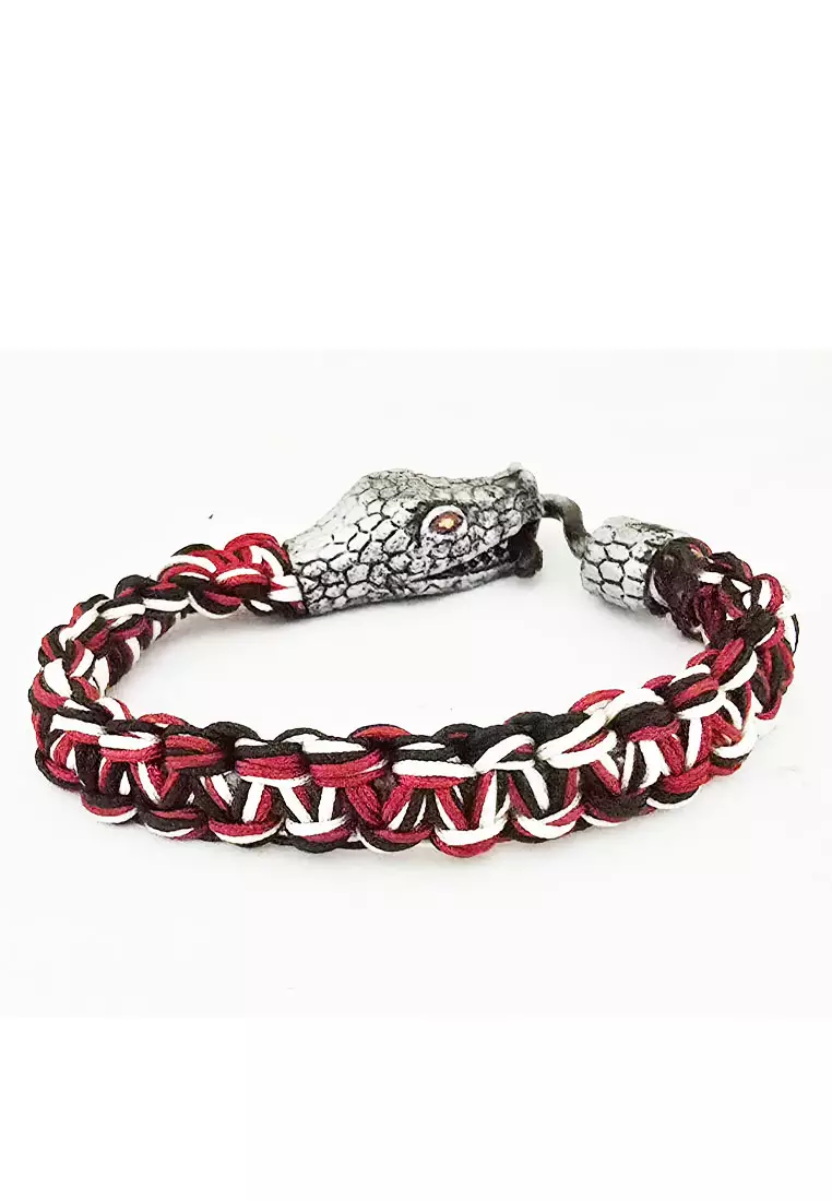 Aksesoris  Pria Woven Croc Head Classic Bracelet Gelang Pria Silver,Black & Red
