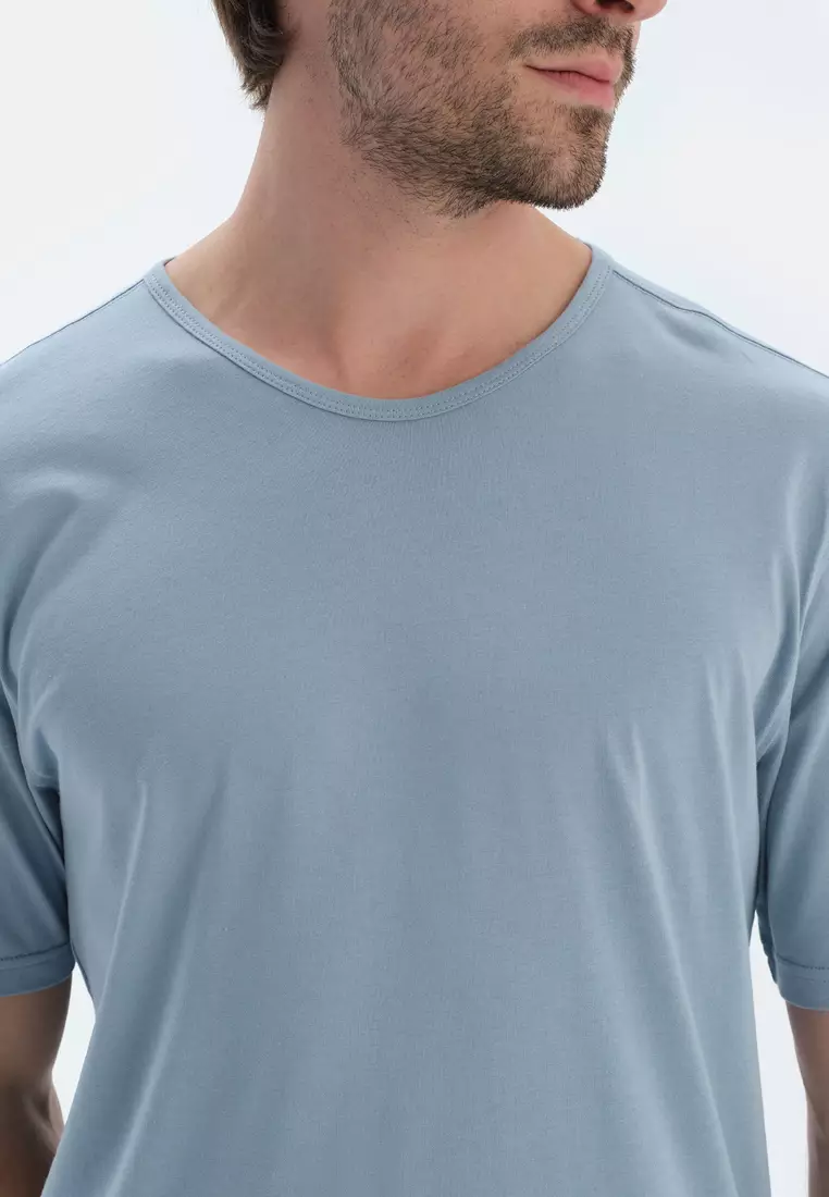 Blue T-Shirt, Crew Neck, Regular, Short Sleeve Sleepwear for Men