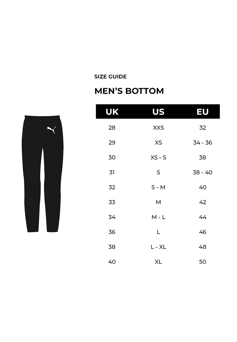 Puma sweatpants size chart shop