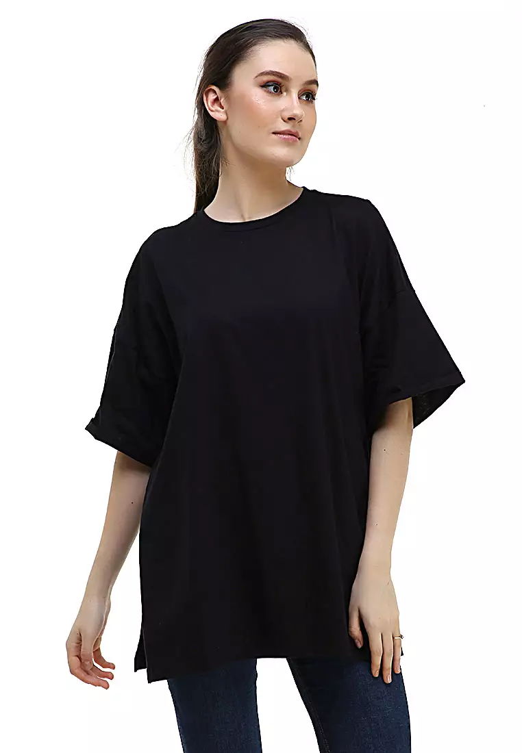 Fintan Tshirt Super Comfy Short Sleeve Design Simple And Casual Look Atasan Wanita - Black