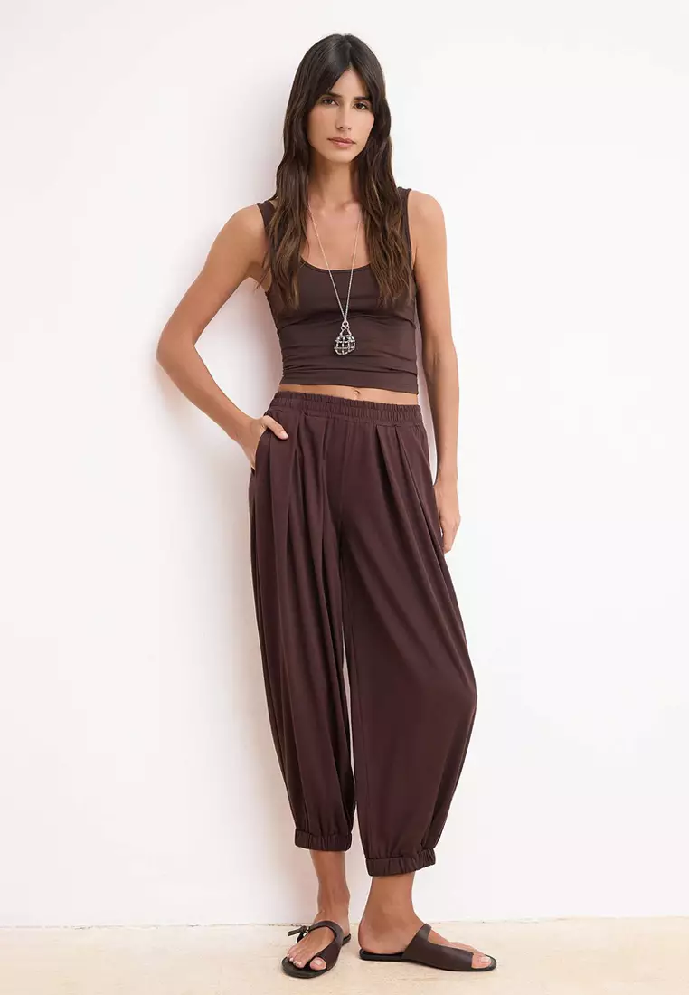 Brown Carrot/Shalwar Drawstring Regular Waist Pique Knitted Trousers Twoss26Pl4