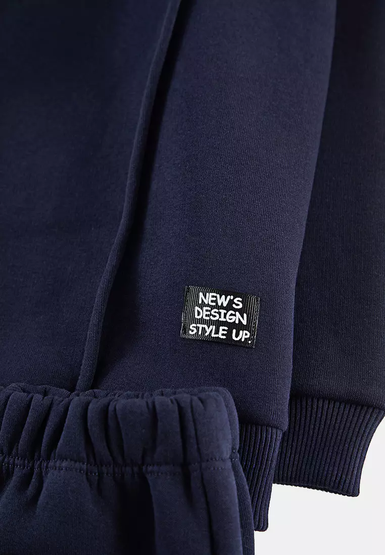 Navy Blue Boy's Color Block Knitted Bottom-Top Suit Tkdaw25Au00058