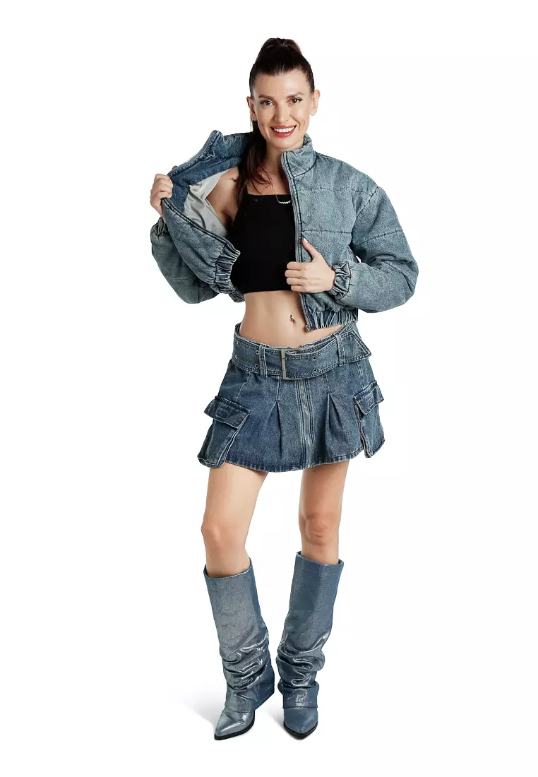 Jaket Pendek Denim Puffer Warna Biru