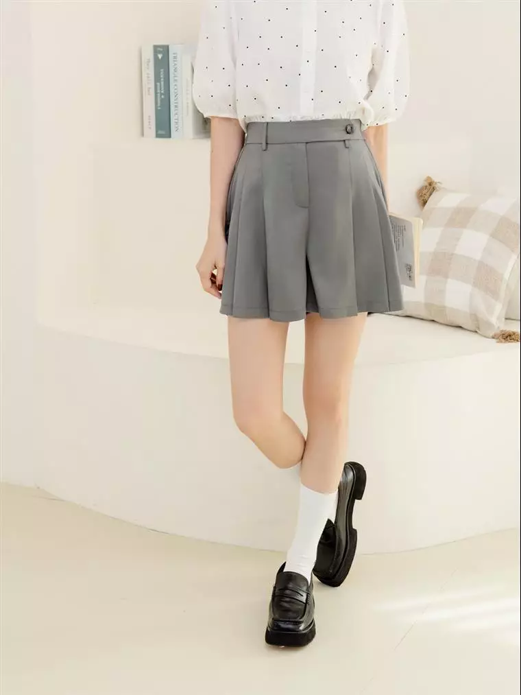 A Line Slim Fit Pleated Waist Back Elastic Pants Skirt BA7039