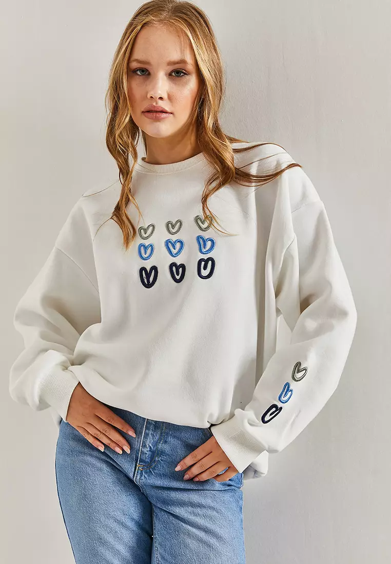 Three Thread Raised Heart Printed Sweatshirt