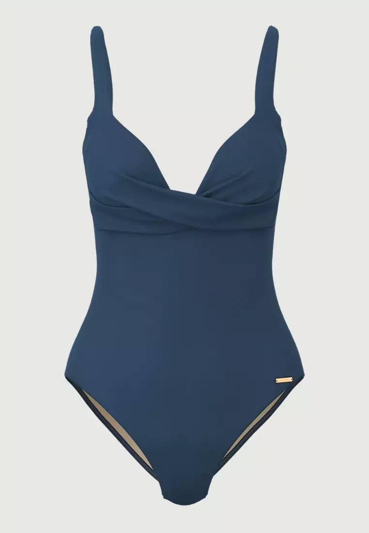 Waterlily Shines藍色交叉前襟連身泳裝