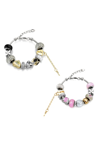 Her Jewellery white and blue and multi and silver Mylady Charm Bracelet Set Bundle (Pink + White) HE210AC0FI4DSG_1
