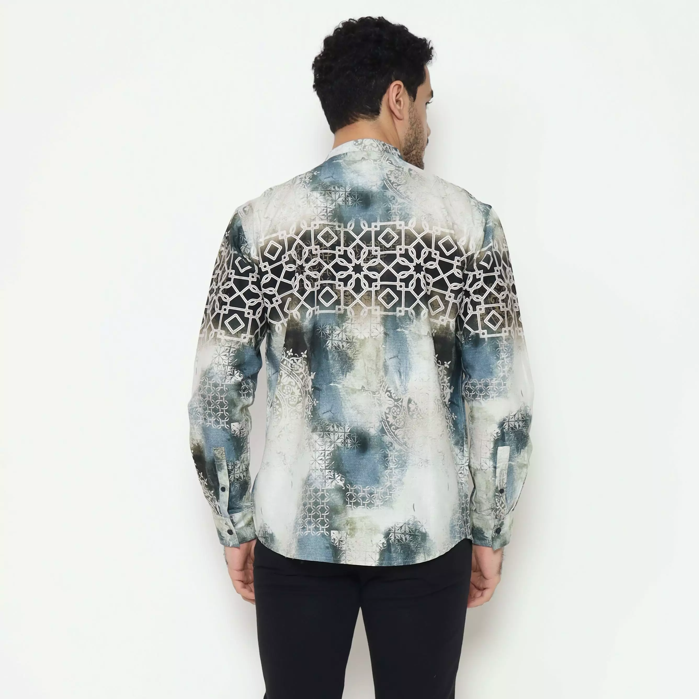 AMK Kemeja Koko Printing Pria Lengan Panjang KK Hessa L/s Blue