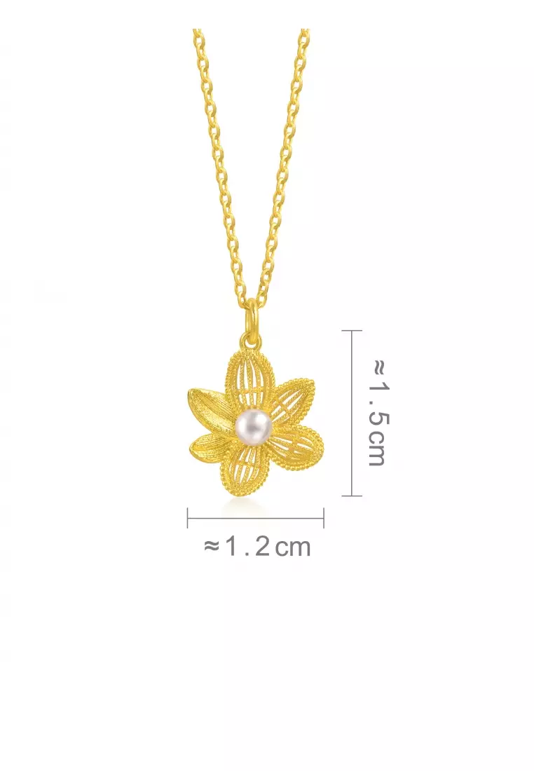 999.9 24K Solid Gold Dainty Gold Blossom Lily Pearl Necklace for Women Size  95735N