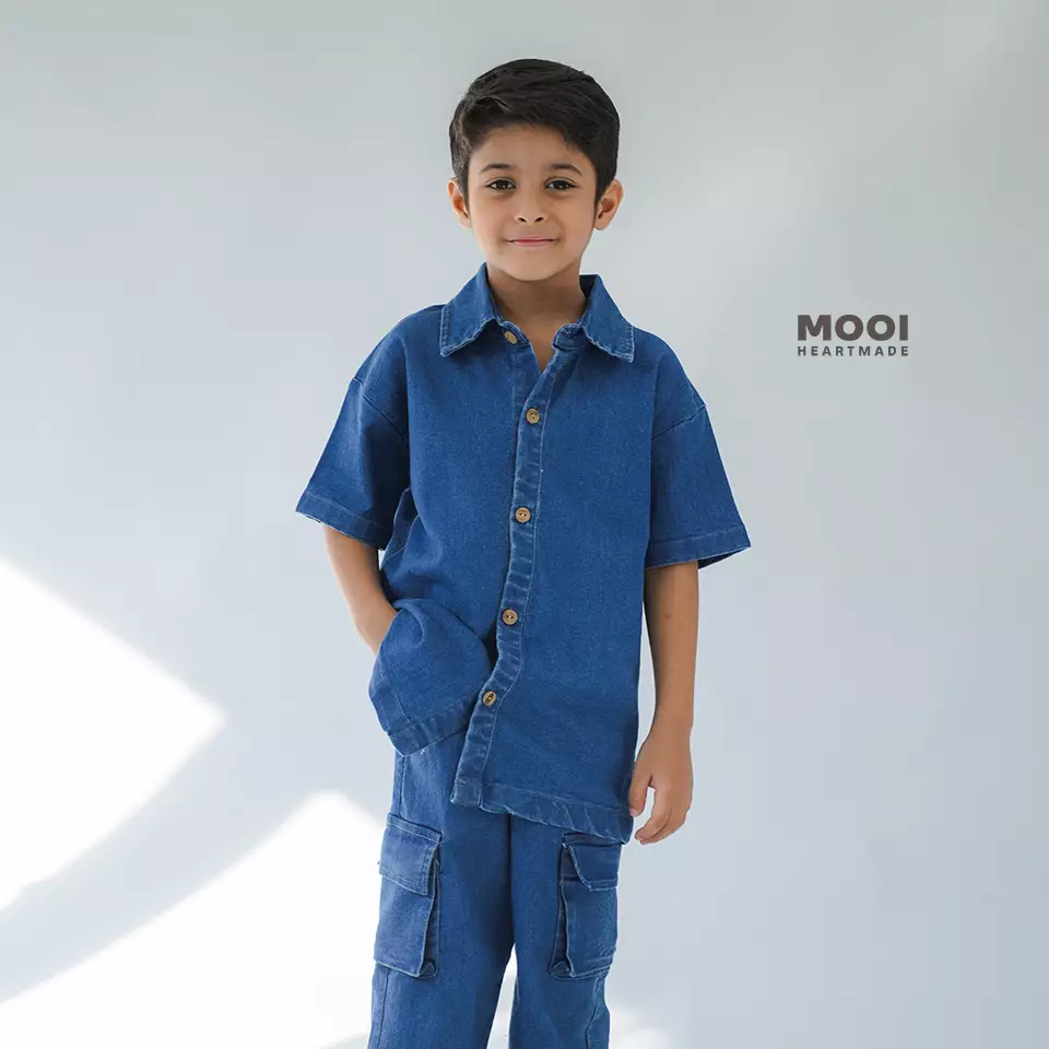 Mooi Kemeja Jeans Anak Sean Denim Shirt - Medium Blue
