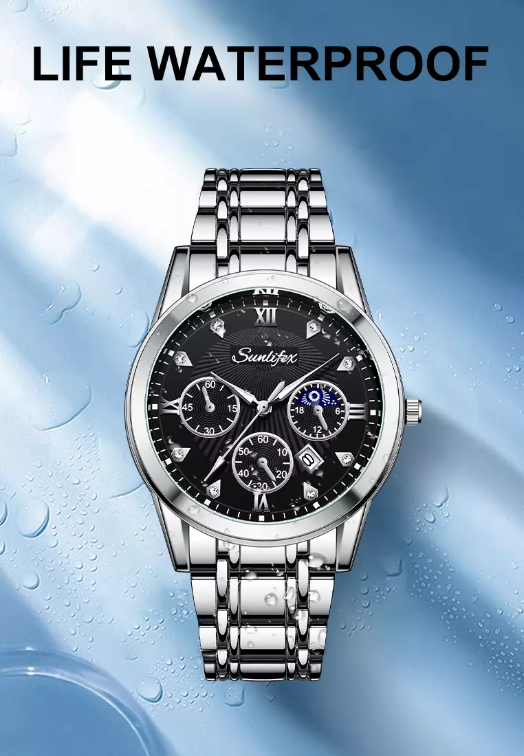 Jam Tangan Pria Original 9004A Kuarsa Calendar Tali Stainless Steel Mode Santai Jam Tangan Cowok silver black