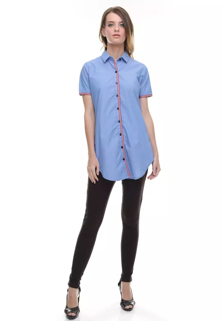 LGS - Regular Fit - Kemeja Wanita - Dress - Kancing Warna - Biru