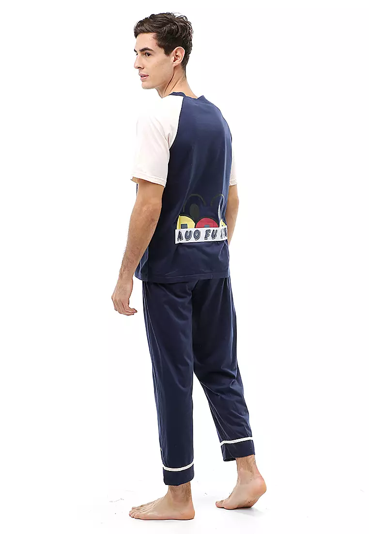 Klicin Setelan Piyama Baju Tidur Pria Short Sleeve Material Cotton ORIGINAL - Navy