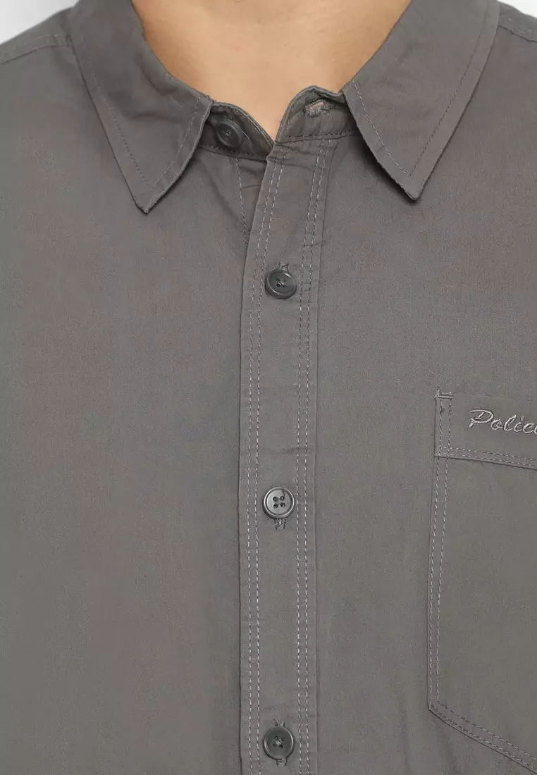 POLICE Kemeja Polos Cotton Dark Grey Regular Fit Pria