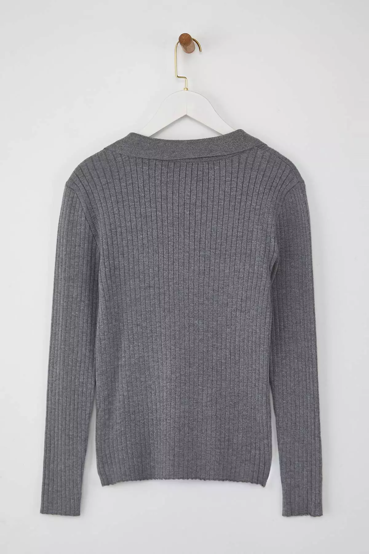 Wardrobe Essentials Anthracite Premium Yarn Polo Neck Ribbed Knit Sweater | Twoaw26Kz00077