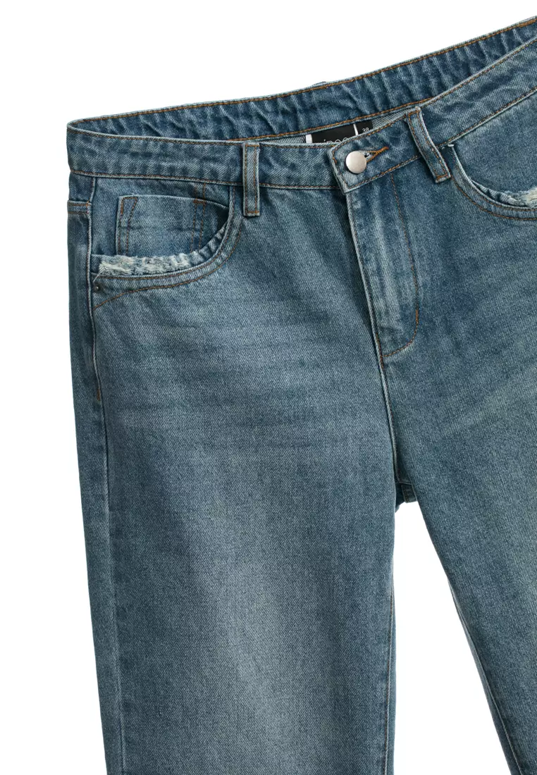 Straight Cut Jeans With Fold Up Cuffs