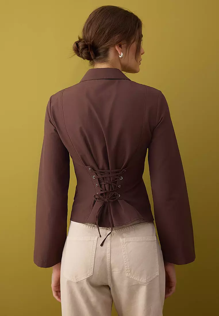Brown Corset Detailed Fitted Waist Shirt Twoaw26Go55